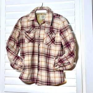 Sage Collective Shacket Plaid Shirt Jacket Pink Cream Shearling Style Lining